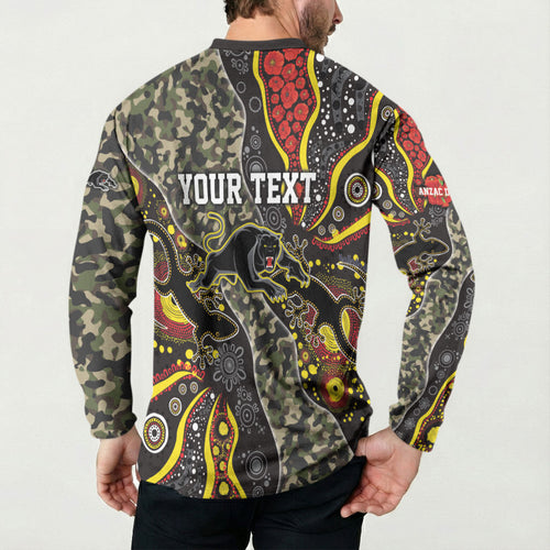 Personalized Penrith Panthers ANZAC Button Sweatshirt Aboriginal Indigenous Poppy Panther Warrior