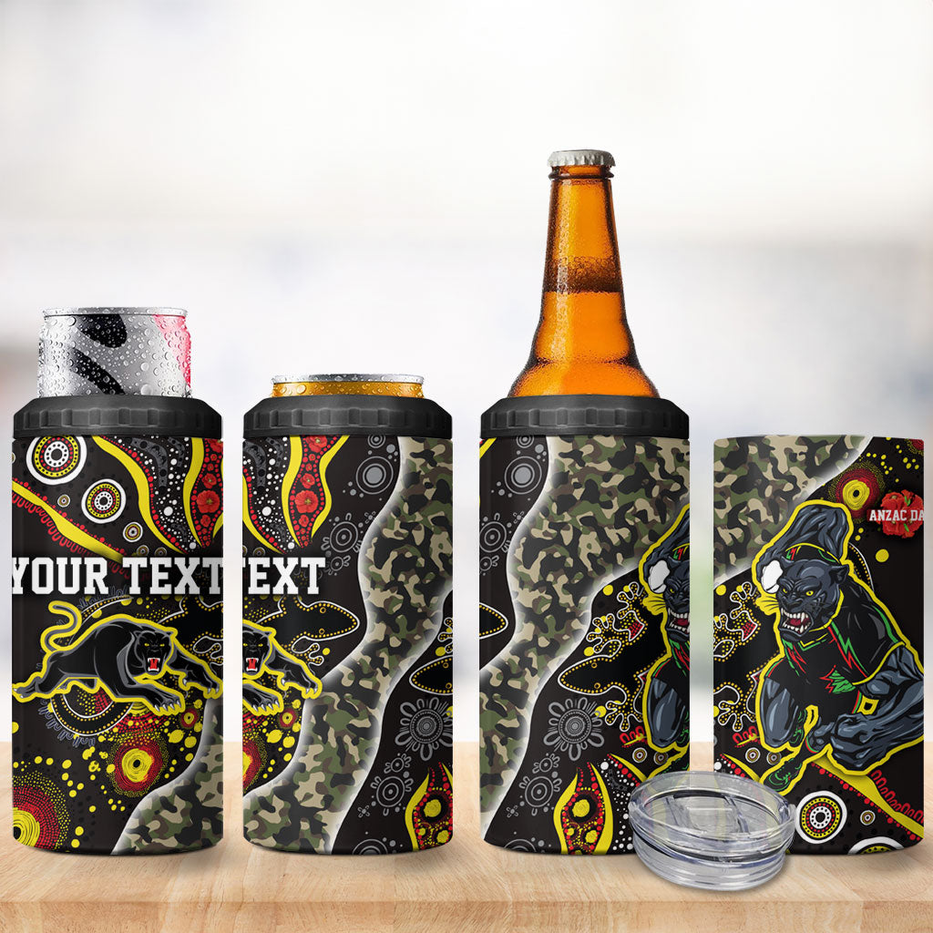 Personalized Penrith Panthers ANZAC 4 in 1 Can Cooler Tumbler Aboriginal Indigenous Poppy Panther Warrior