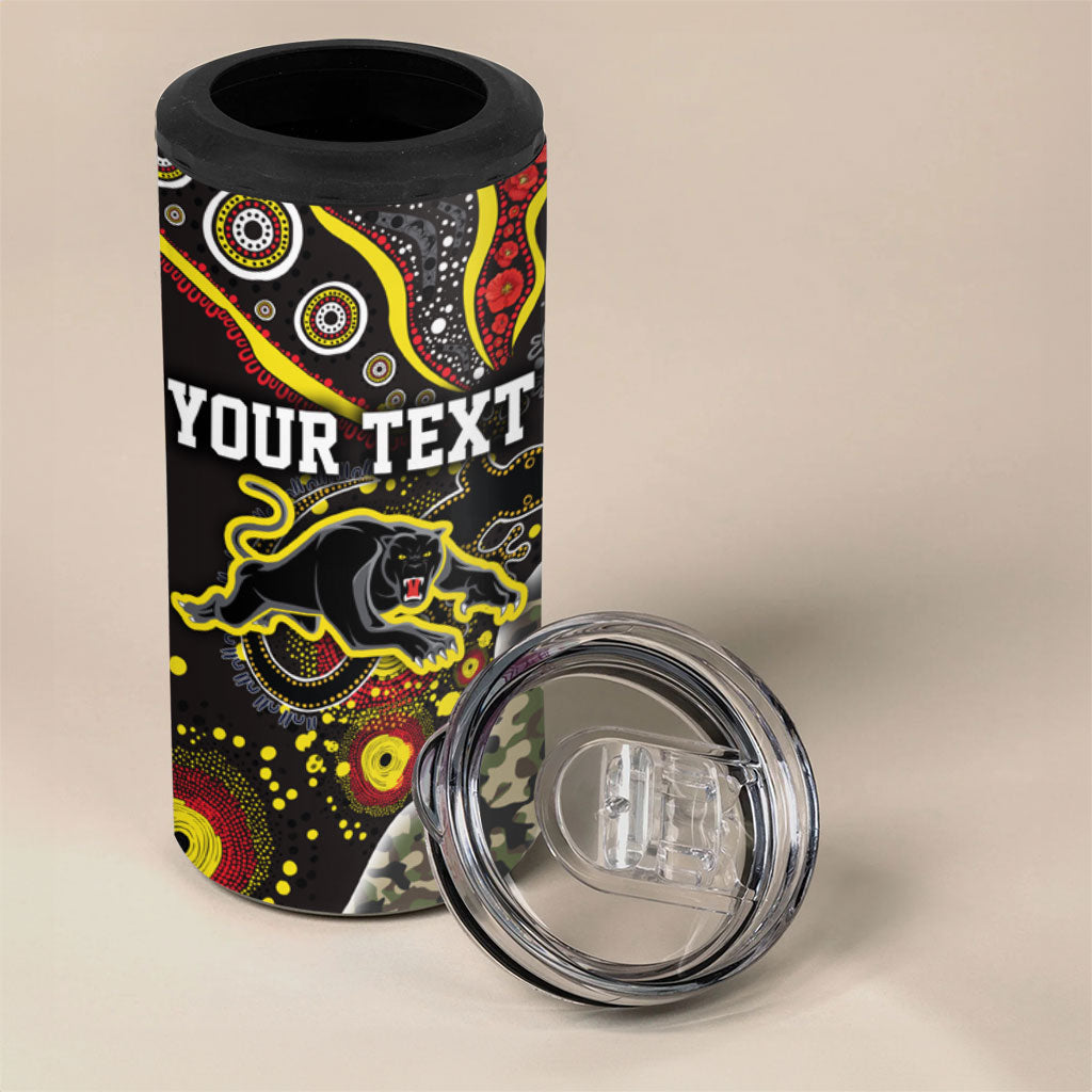 Personalized Penrith Panthers ANZAC 4 in 1 Can Cooler Tumbler Aboriginal Indigenous Poppy Panther Warrior