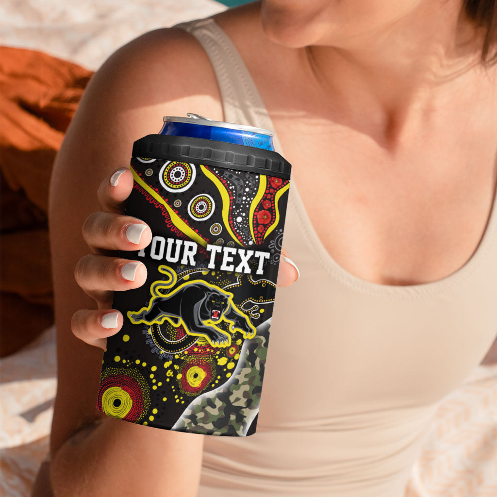 Personalized Penrith Panthers ANZAC 4 in 1 Can Cooler Tumbler Aboriginal Indigenous Poppy Panther Warrior