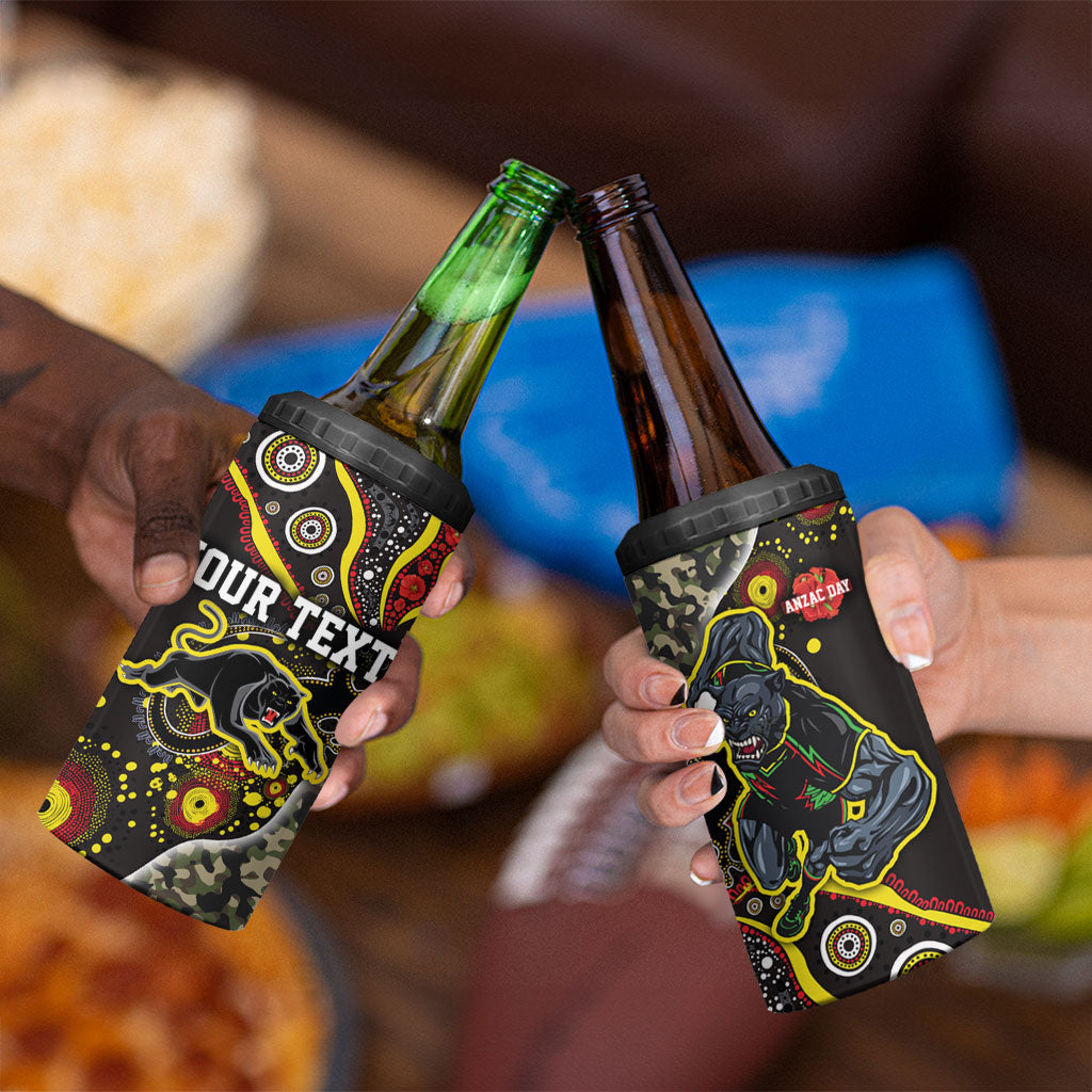 Personalized Penrith Panthers ANZAC 4 in 1 Can Cooler Tumbler Aboriginal Indigenous Poppy Panther Warrior