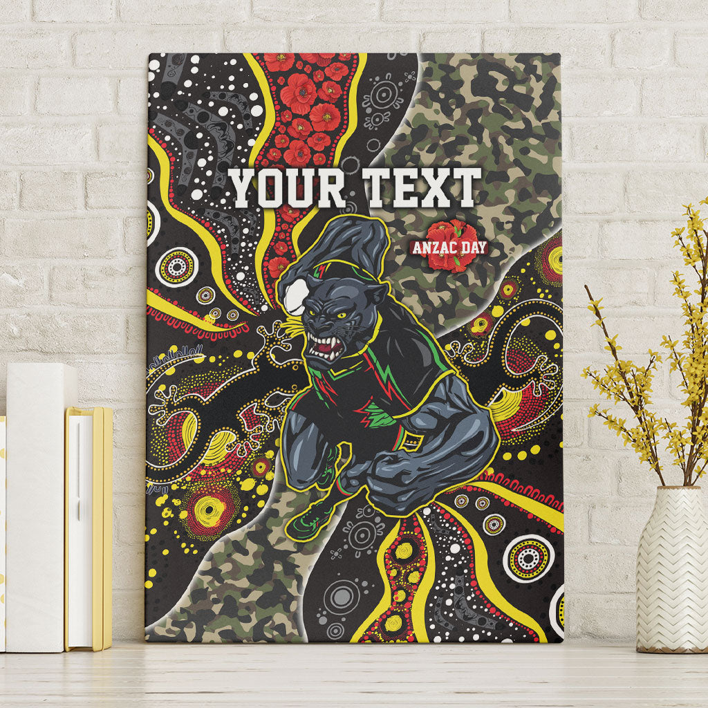 Personalized Penrith Panthers ANZAC Canvas Wall Art Aboriginal Indigenous Poppy Panther Warrior