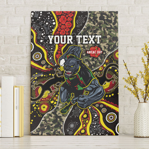 Personalized Penrith Panthers ANZAC Canvas Wall Art Aboriginal Indigenous Poppy Panther Warrior