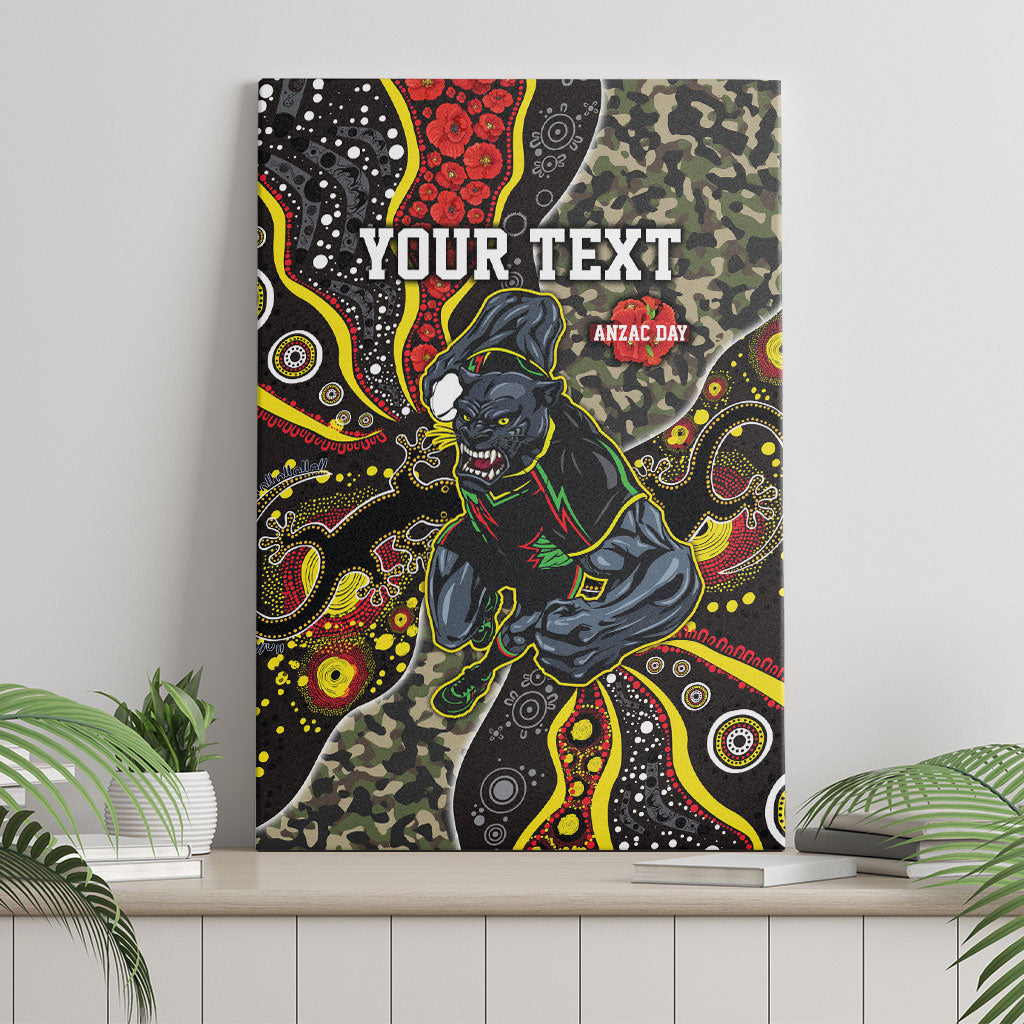 Personalized Penrith Panthers ANZAC Canvas Wall Art Aboriginal Indigenous Poppy Panther Warrior