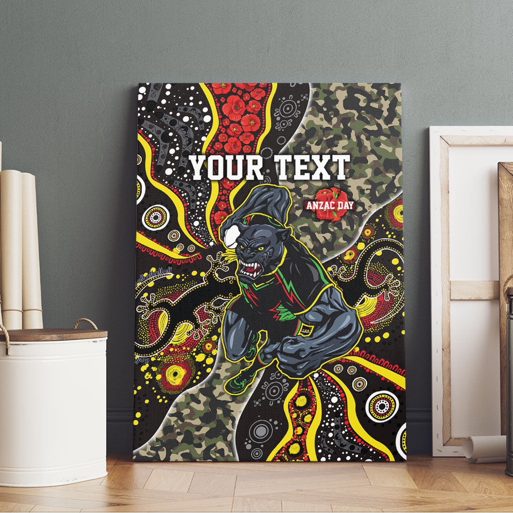 Personalized Penrith Panthers ANZAC Canvas Wall Art Aboriginal Indigenous Poppy Panther Warrior