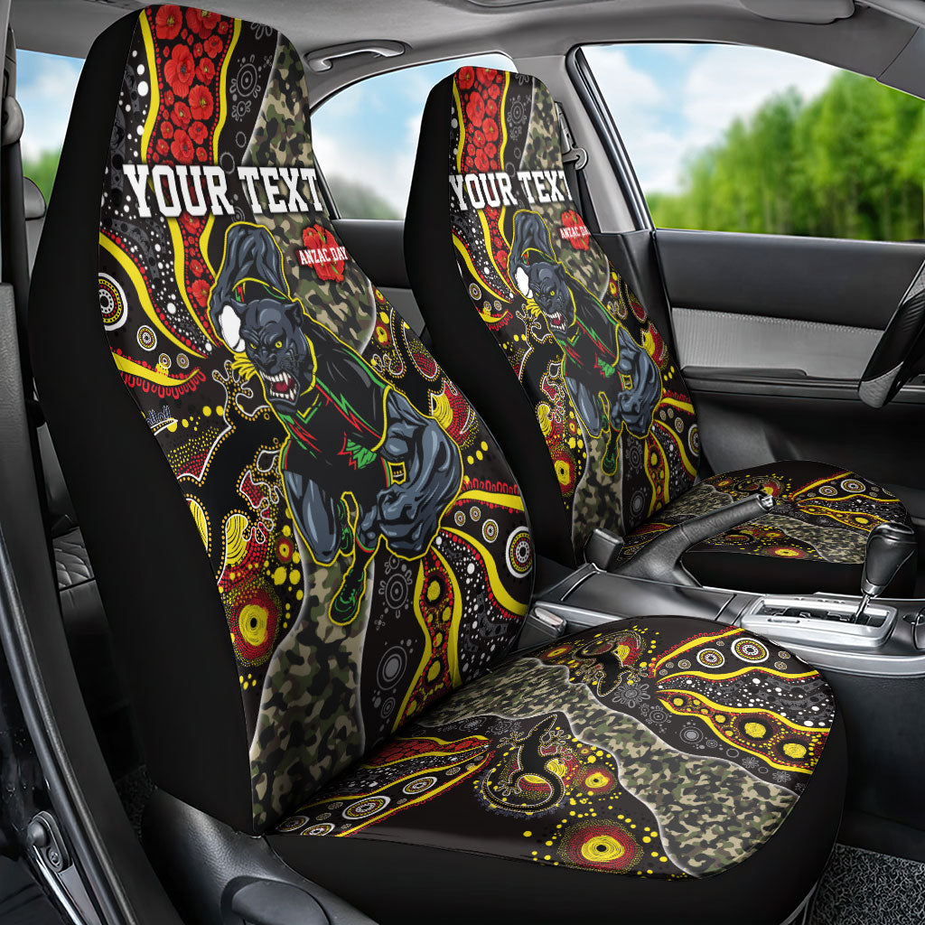 Personalized Penrith Panthers ANZAC Car Seat Cover Aboriginal Indigenous Poppy Panther Warrior