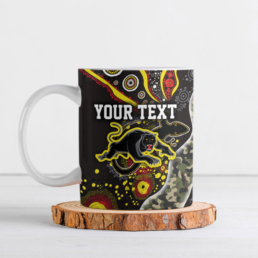 Personalized Penrith Panthers ANZAC Ceramic Mug Aboriginal Indigenous Poppy Panther Warrior