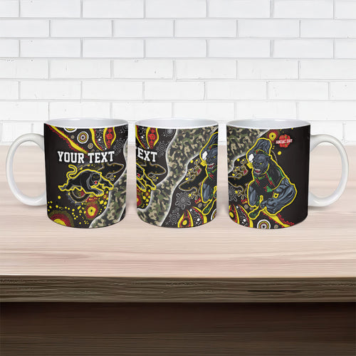 Personalized Penrith Panthers ANZAC Ceramic Mug Aboriginal Indigenous Poppy Panther Warrior