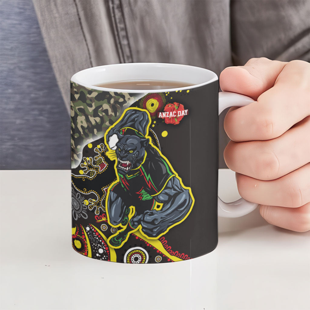 Personalized Penrith Panthers ANZAC Ceramic Mug Aboriginal Indigenous Poppy Panther Warrior