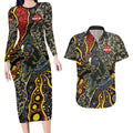 Personalized Penrith Panthers ANZAC Couples Matching Long Sleeve Bodycon Dress and Hawaiian Shirt Aboriginal Indigenous Poppy Panther Warrior