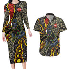 Personalized Penrith Panthers ANZAC Couples Matching Long Sleeve Bodycon Dress and Hawaiian Shirt Aboriginal Indigenous Poppy Panther Warrior