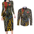 Personalized Penrith Panthers ANZAC Couples Matching Long Sleeve Bodycon Dress and Long Sleeve Button Shirt Aboriginal Indigenous Poppy Panther Warrior