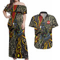 Personalized Penrith Panthers ANZAC Couples Matching Off Shoulder Maxi Dress and Hawaiian Shirt Aboriginal Indigenous Poppy Panther Warrior