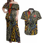 Personalized Penrith Panthers ANZAC Couples Matching Off Shoulder Maxi Dress and Hawaiian Shirt Aboriginal Indigenous Poppy Panther Warrior