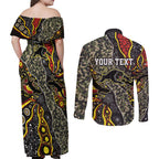 Personalized Penrith Panthers ANZAC Couples Matching Off Shoulder Maxi Dress and Long Sleeve Button Shirt Aboriginal Indigenous Poppy Panther Warrior
