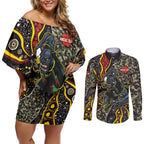 Personalized Penrith Panthers ANZAC Couples Matching Off Shoulder Short Dress and Long Sleeve Button Shirt Aboriginal Indigenous Poppy Panther Warrior