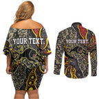 Personalized Penrith Panthers ANZAC Couples Matching Off Shoulder Short Dress and Long Sleeve Button Shirt Aboriginal Indigenous Poppy Panther Warrior