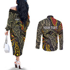 Personalized Penrith Panthers ANZAC Couples Matching Off The Shoulder Long Sleeve Dress and Long Sleeve Button Shirt Aboriginal Indigenous Poppy Panther Warrior