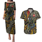 Personalized Penrith Panthers ANZAC Couples Matching Puletasi and Hawaiian Shirt Aboriginal Indigenous Poppy Panther Warrior