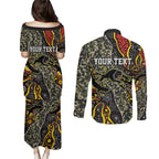 Personalized Penrith Panthers ANZAC Couples Matching Puletasi and Long Sleeve Button Shirt Aboriginal Indigenous Poppy Panther Warrior