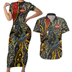 Personalized Penrith Panthers ANZAC Couples Matching Short Sleeve Bodycon Dress and Hawaiian Shirt Aboriginal Indigenous Poppy Panther Warrior