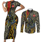 Personalized Penrith Panthers ANZAC Couples Matching Short Sleeve Bodycon Dress and Long Sleeve Button Shirt Aboriginal Indigenous Poppy Panther Warrior