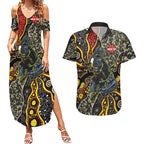 Personalized Penrith Panthers ANZAC Couples Matching Summer Maxi Dress and Hawaiian Shirt Aboriginal Indigenous Poppy Panther Warrior