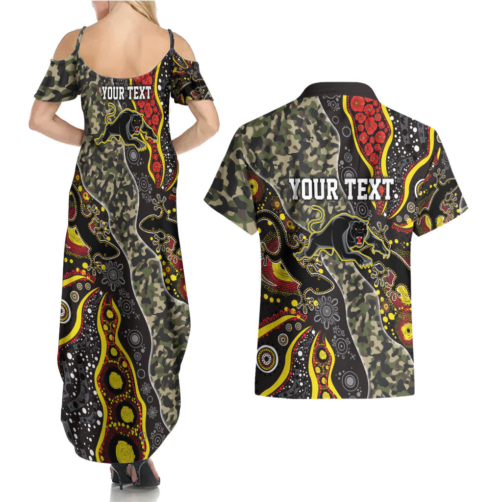 Personalized Penrith Panthers ANZAC Couples Matching Summer Maxi Dress and Hawaiian Shirt Aboriginal Indigenous Poppy Panther Warrior