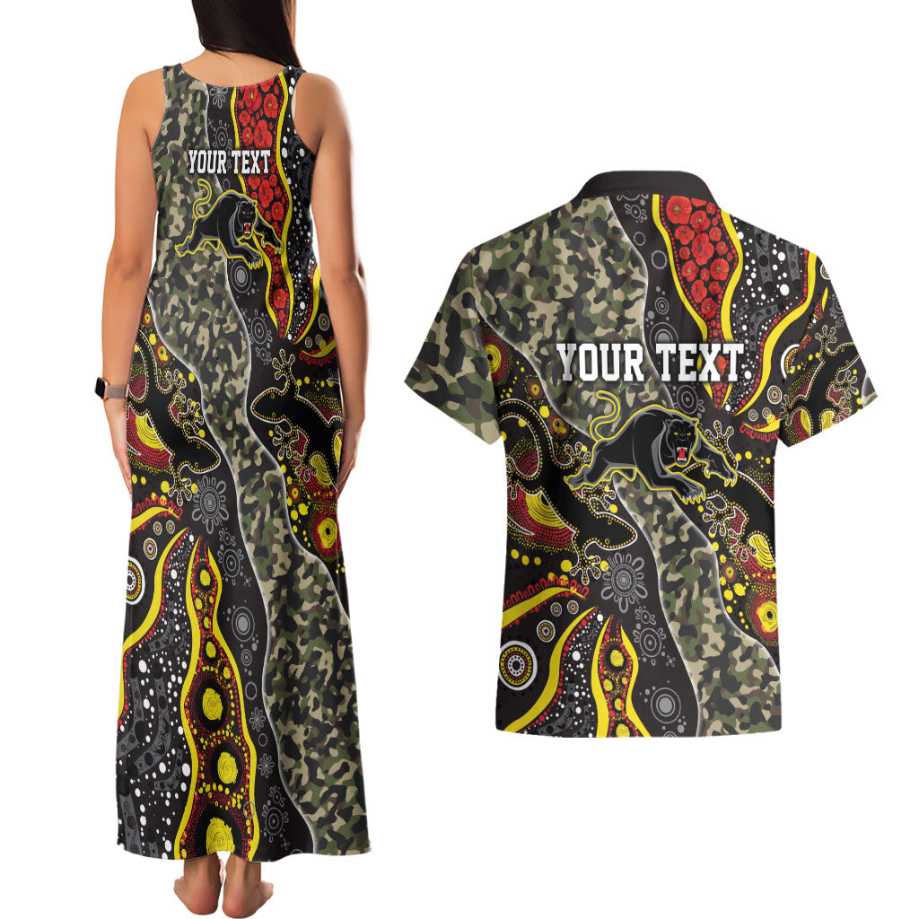 Personalized Penrith Panthers ANZAC Couples Matching Tank Maxi Dress and Hawaiian Shirt Aboriginal Indigenous Poppy Panther Warrior