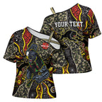 Personalized Penrith Panthers ANZAC Cross Shoulder Shirt Aboriginal Indigenous Poppy Panther Warrior