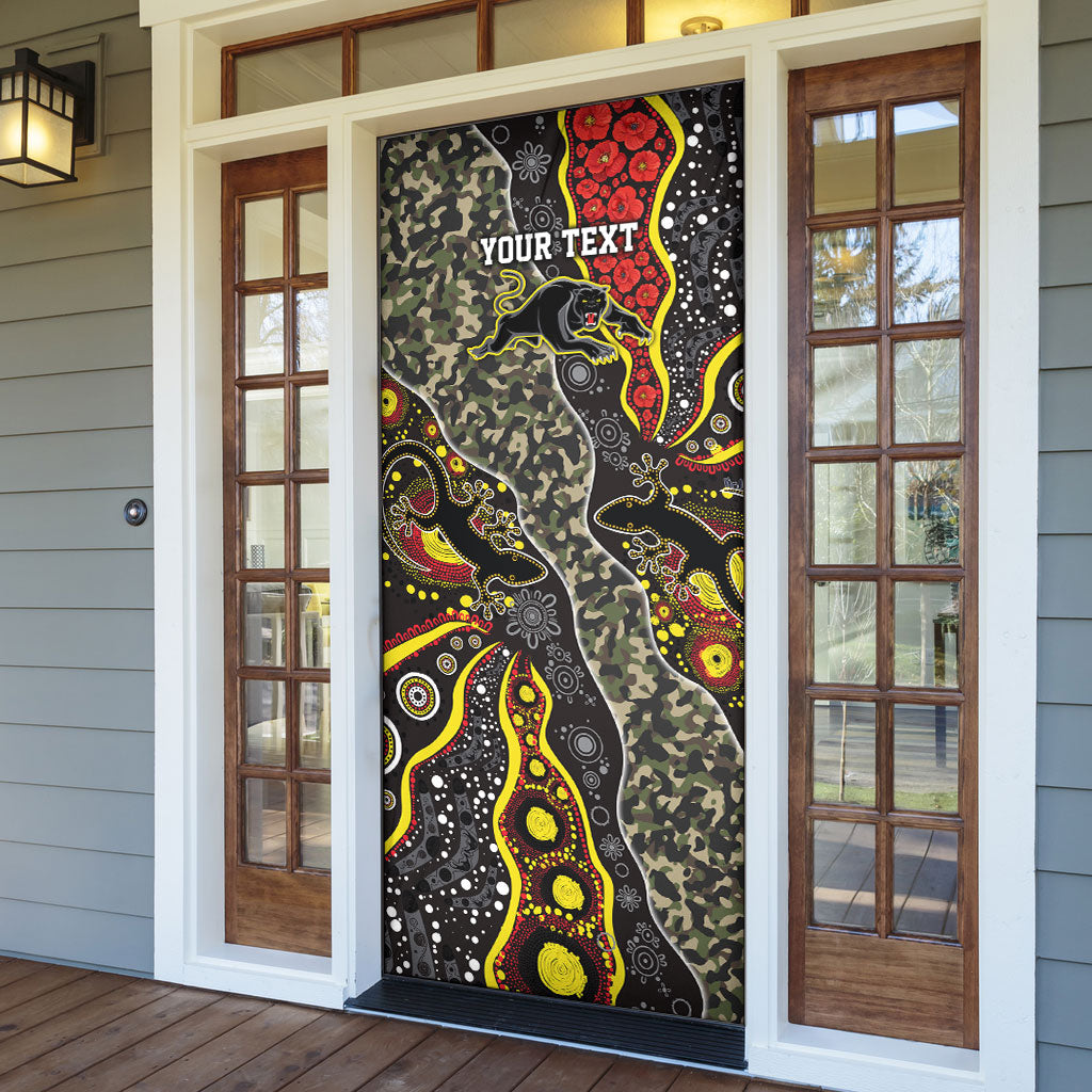 Personalized Penrith Panthers ANZAC Door Cover Aboriginal Indigenous Poppy Panther Warrior