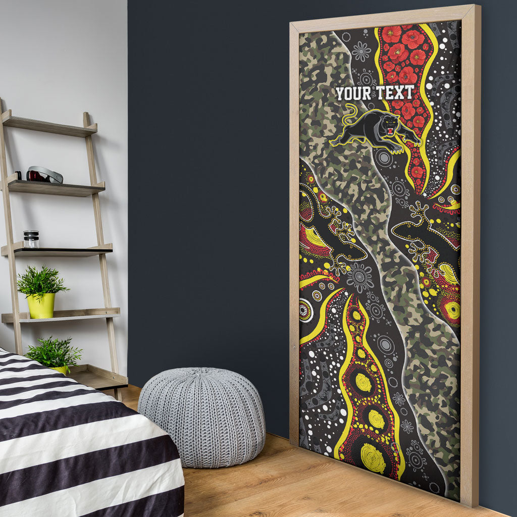 Personalized Penrith Panthers ANZAC Door Cover Aboriginal Indigenous Poppy Panther Warrior