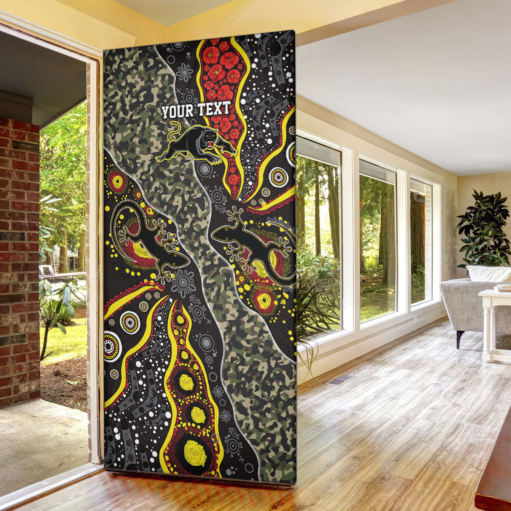 Personalized Penrith Panthers ANZAC Door Cover Aboriginal Indigenous Poppy Panther Warrior