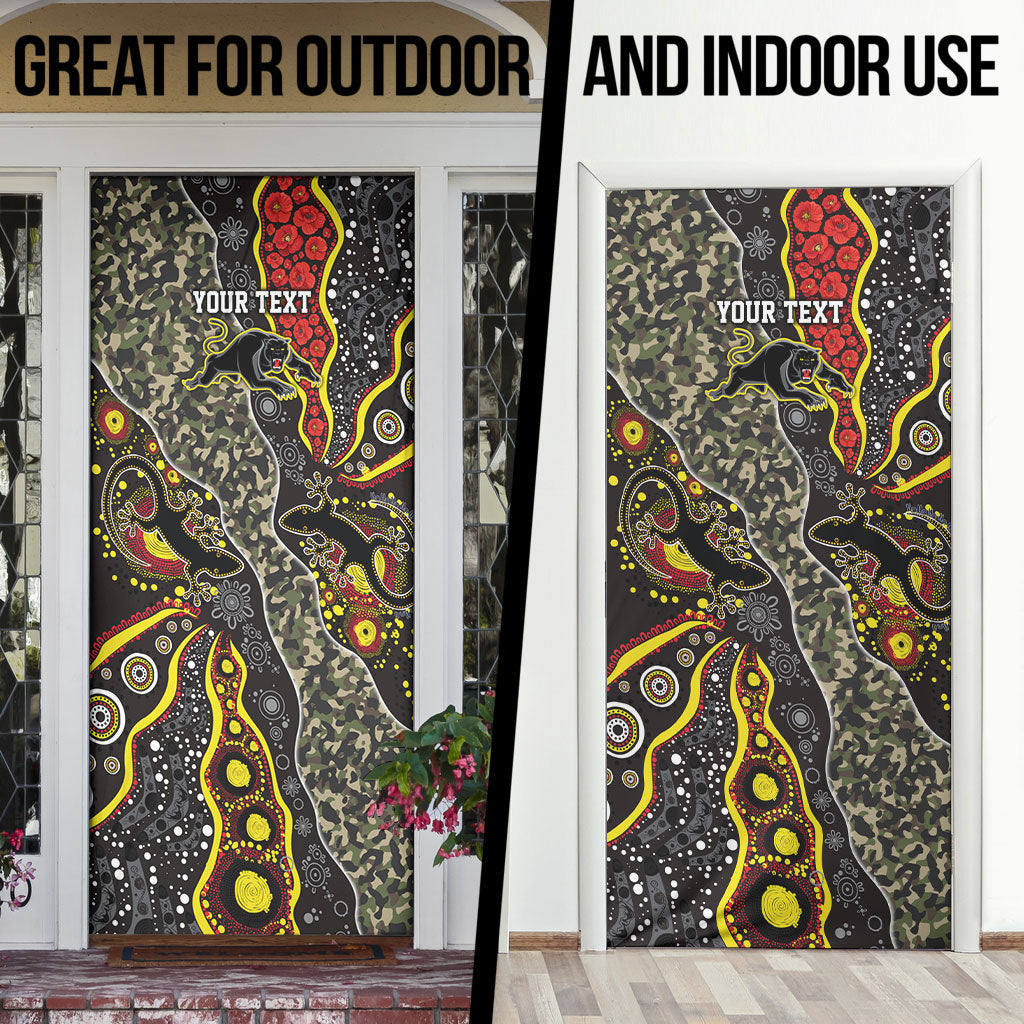 Personalized Penrith Panthers ANZAC Door Cover Aboriginal Indigenous Poppy Panther Warrior