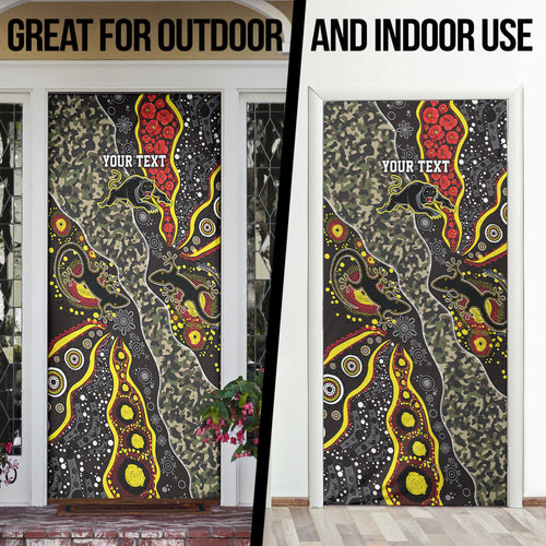 Personalized Penrith Panthers ANZAC Door Cover Aboriginal Indigenous Poppy Panther Warrior