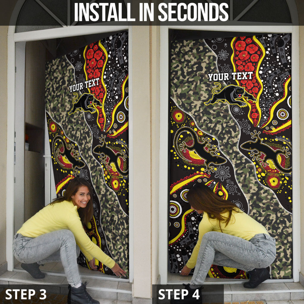 Personalized Penrith Panthers ANZAC Door Cover Aboriginal Indigenous Poppy Panther Warrior