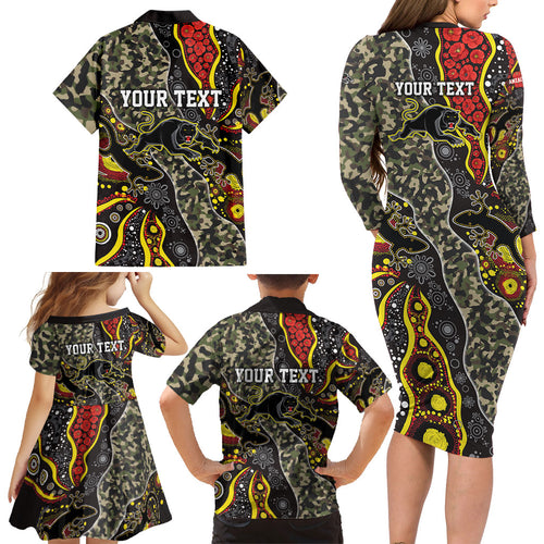 Personalized Penrith Panthers ANZAC Family Matching Long Sleeve Bodycon Dress and Hawaiian Shirt Aboriginal Indigenous Poppy Panther Warrior