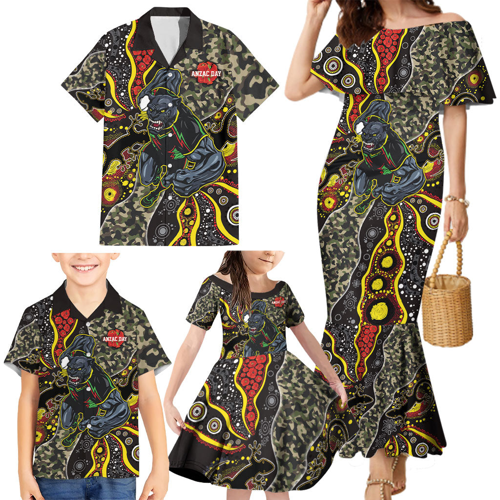 Personalized Penrith Panthers ANZAC Family Matching Mermaid Dress and Hawaiian Shirt Aboriginal Indigenous Poppy Panther Warrior