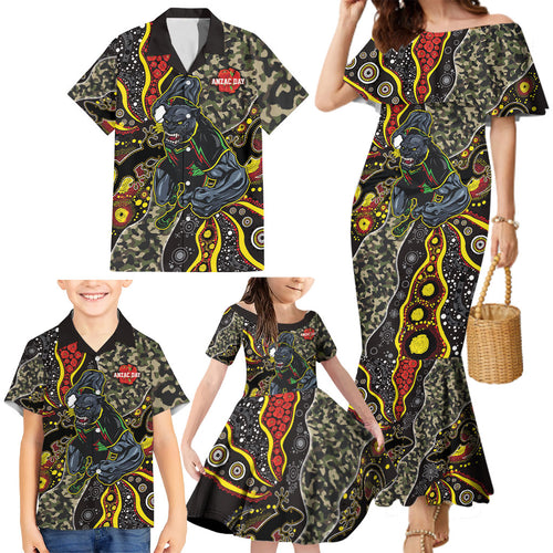 Personalized Penrith Panthers ANZAC Family Matching Mermaid Dress and Hawaiian Shirt Aboriginal Indigenous Poppy Panther Warrior