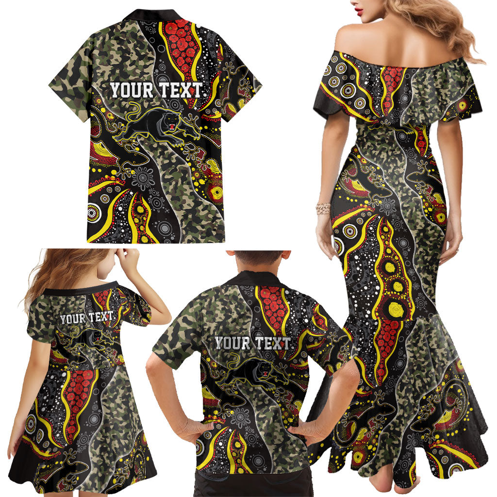Personalized Penrith Panthers ANZAC Family Matching Mermaid Dress and Hawaiian Shirt Aboriginal Indigenous Poppy Panther Warrior