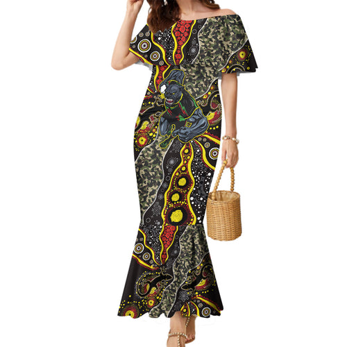 Personalized Penrith Panthers ANZAC Family Matching Mermaid Dress and Hawaiian Shirt Aboriginal Indigenous Poppy Panther Warrior