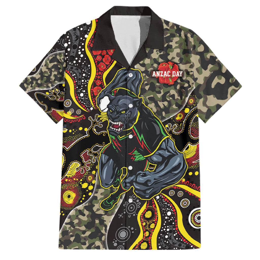 Personalized Penrith Panthers ANZAC Family Matching Off The Shoulder Long Sleeve Dress and Hawaiian Shirt Aboriginal Indigenous Poppy Panther Warrior