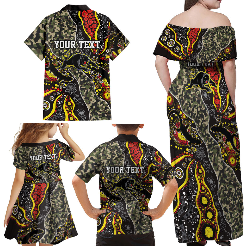 Personalized Penrith Panthers ANZAC Family Matching Off Shoulder Maxi Dress and Hawaiian Shirt Aboriginal Indigenous Poppy Panther Warrior