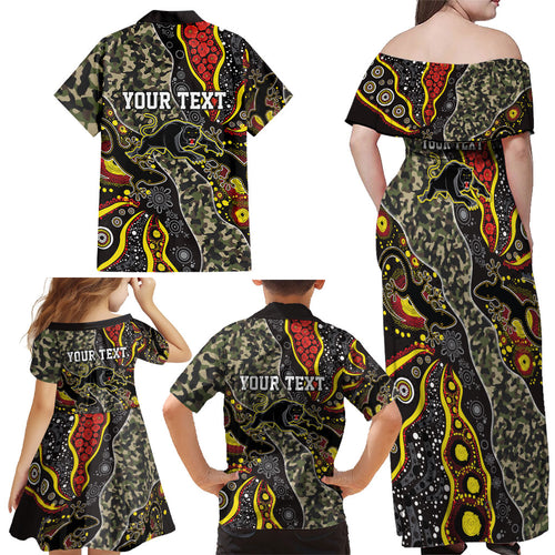 Personalized Penrith Panthers ANZAC Family Matching Off Shoulder Maxi Dress and Hawaiian Shirt Aboriginal Indigenous Poppy Panther Warrior