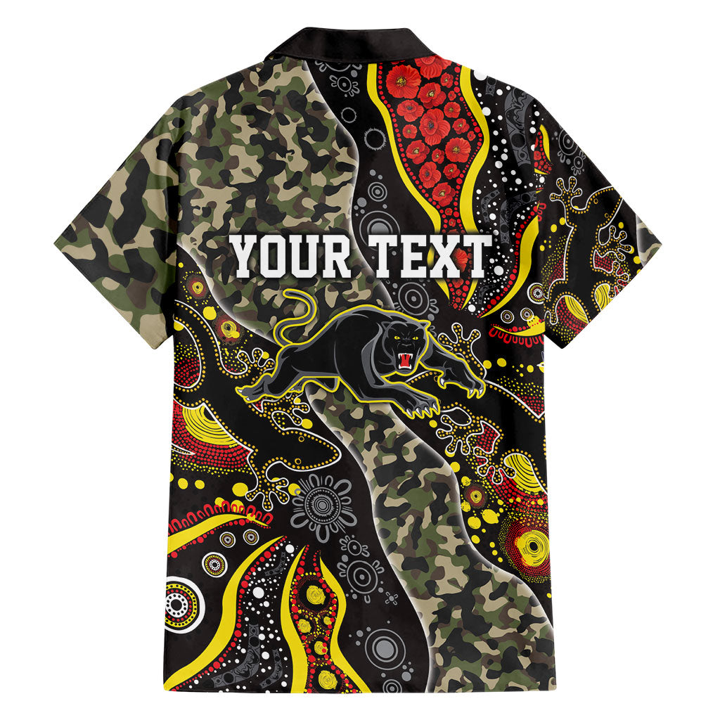 Personalized Penrith Panthers ANZAC Family Matching Off Shoulder Maxi Dress and Hawaiian Shirt Aboriginal Indigenous Poppy Panther Warrior