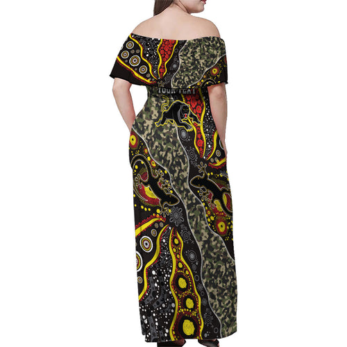 Personalized Penrith Panthers ANZAC Family Matching Off Shoulder Maxi Dress and Hawaiian Shirt Aboriginal Indigenous Poppy Panther Warrior