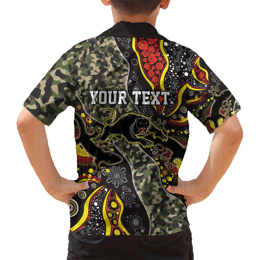 Personalized Penrith Panthers ANZAC Family Matching Off Shoulder Short Dress and Hawaiian Shirt Aboriginal Indigenous Poppy Panther Warrior