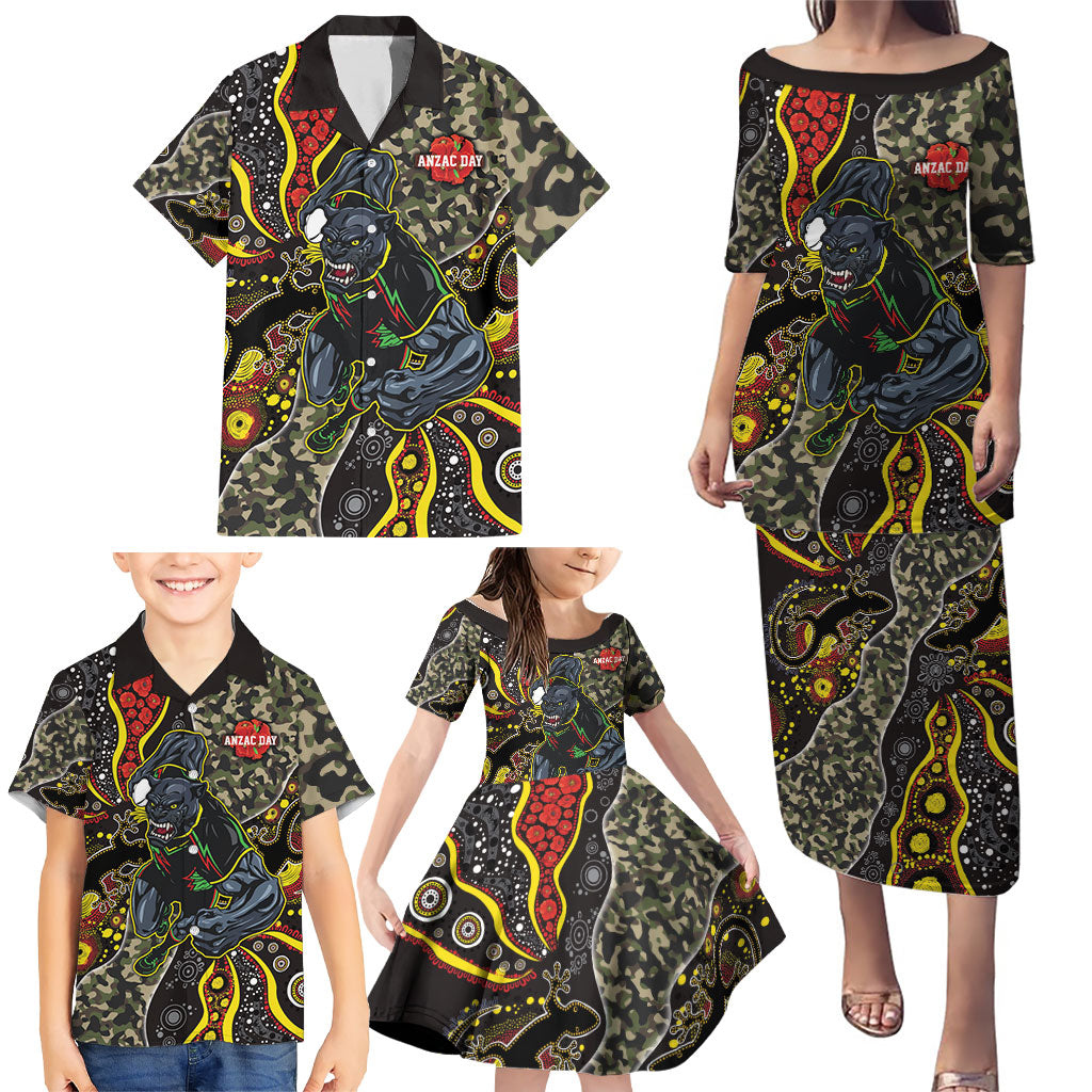 Personalized Penrith Panthers ANZAC Family Matching Puletasi and Hawaiian Shirt Aboriginal Indigenous Poppy Panther Warrior