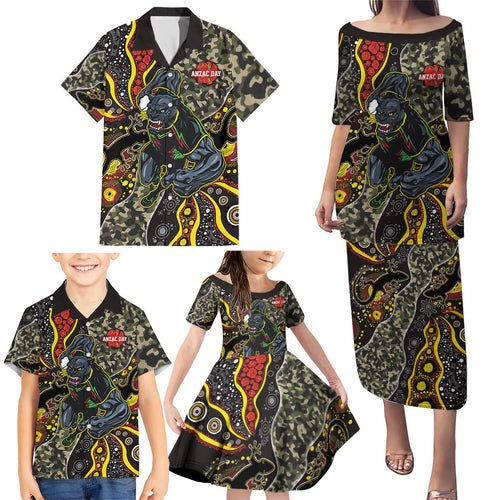 Personalized Penrith Panthers ANZAC Family Matching Puletasi and Hawaiian Shirt Aboriginal Indigenous Poppy Panther Warrior