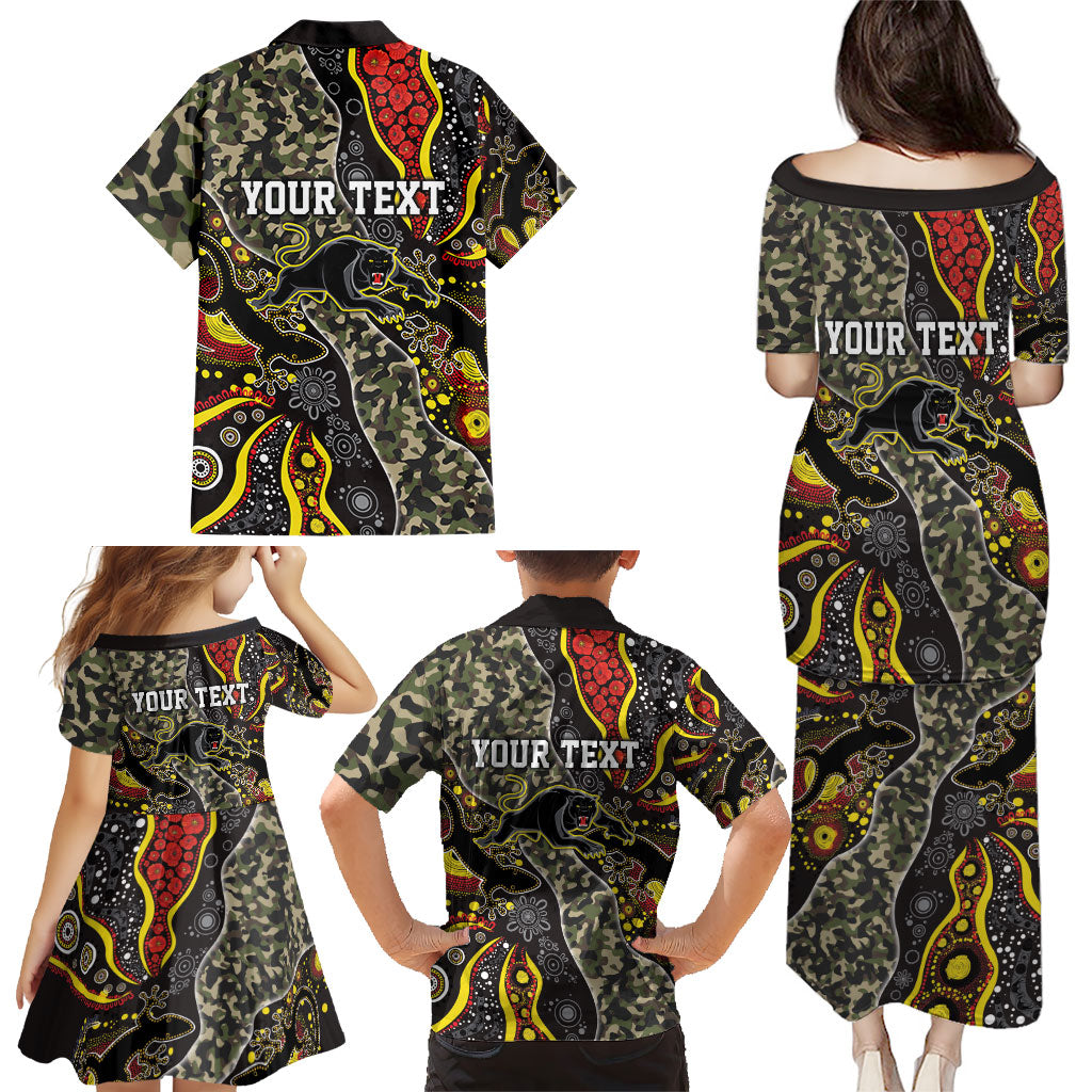 Personalized Penrith Panthers ANZAC Family Matching Puletasi and Hawaiian Shirt Aboriginal Indigenous Poppy Panther Warrior